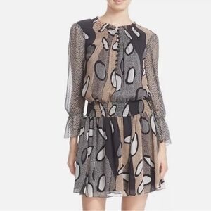 NWT DIANE VON FURSTENBERG Kelley Print Silk Smocked Blouson DRESS Size 12